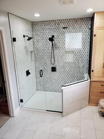 A breath-taking modern glass shower enclosure